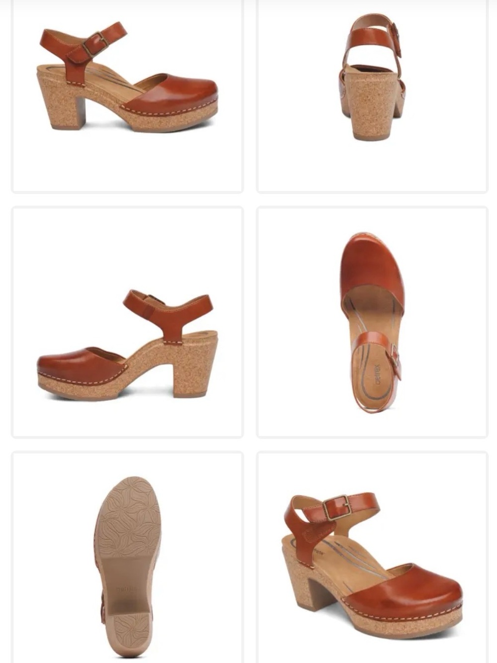 Aetrex Cognac Leather Mary Jane Clog Heels